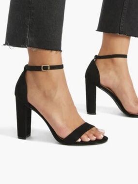 Nasty  gal  like suede Black Ankle-Strap Block Heel Sandals sz 38 eur fit 7.5 us